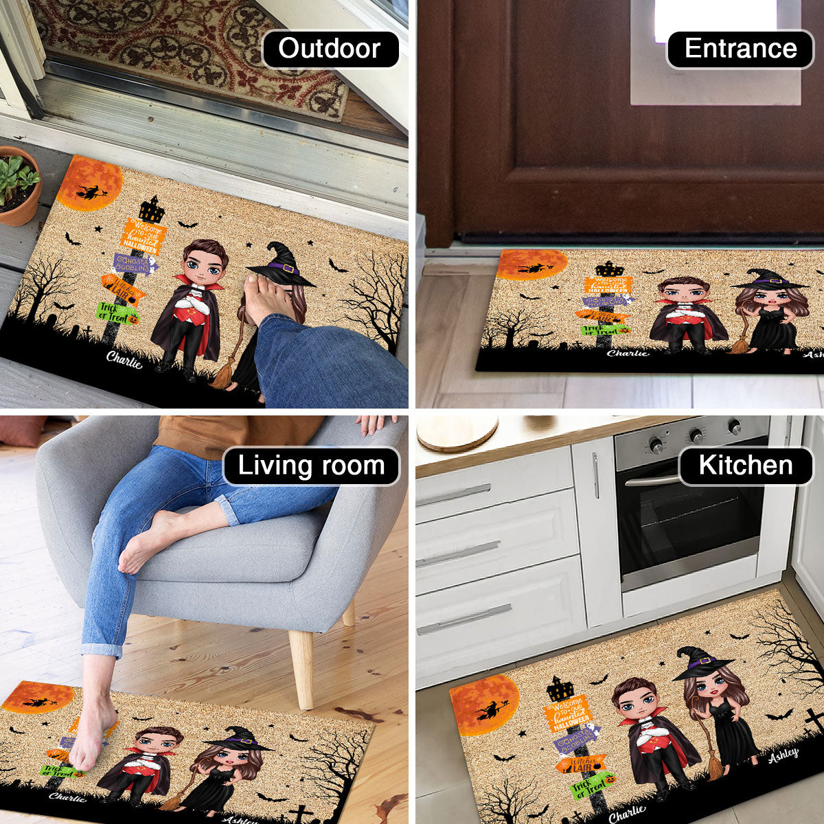Welcome To Our Haunted House Couple Halloween Personalized Doormat