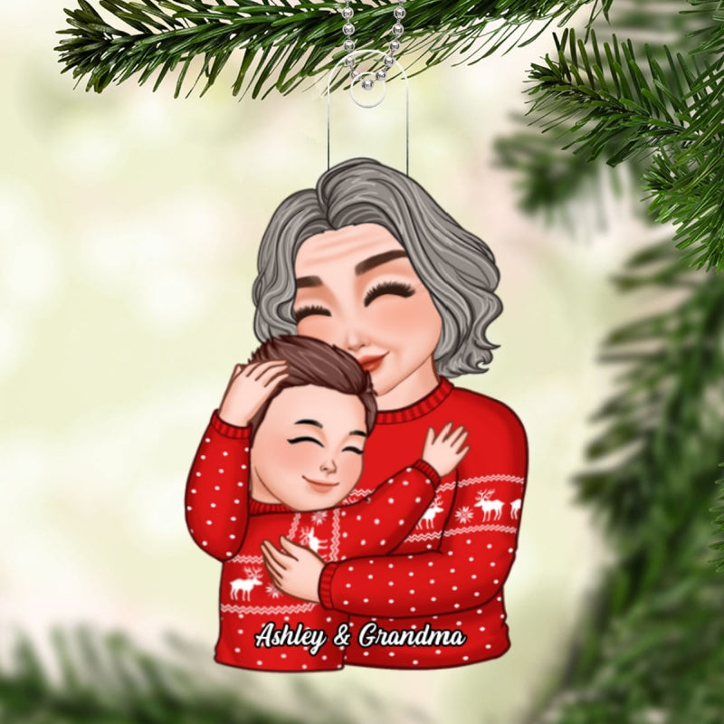 Grandma & Grandkid Hugging Cuddling Christmas Gift For Granddaughter Grandson Personalized Acrylic Ornament
