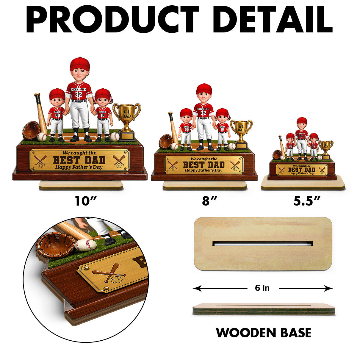 Baseball We Caught The Best Dad - Personalized 2-Layered Wooden Plaque - Father's Day Gift For Dad