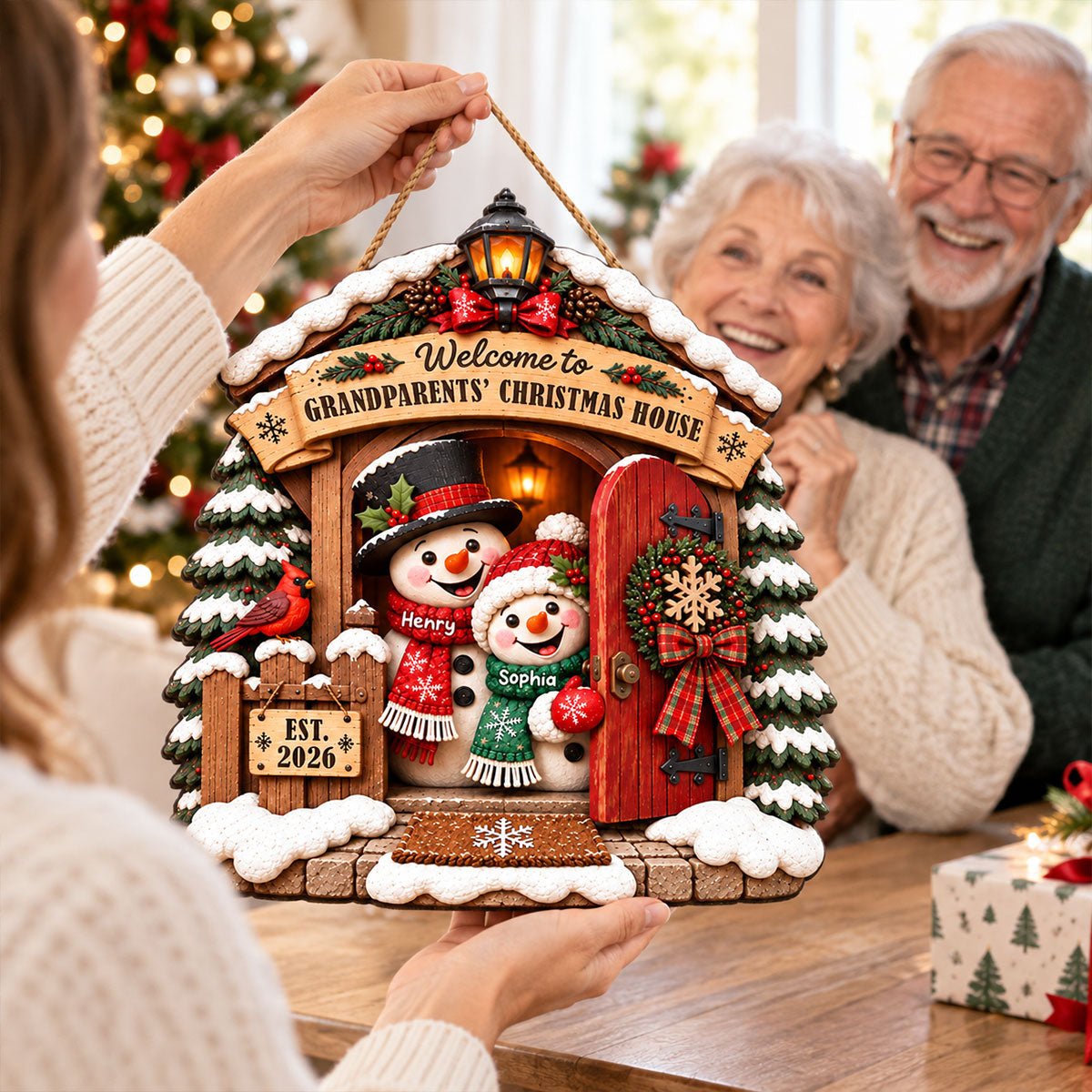 Grandpa Grandma's Christmas House - Personalized Wood Sign - Christmas Decoration For Porch, Window, Door