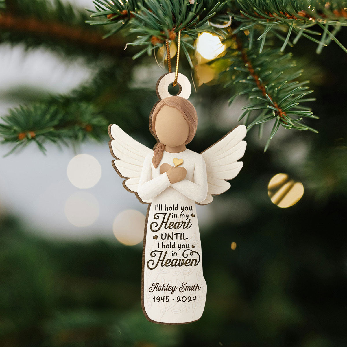 I'll hold You in My Heart until I Hold You in Heaven Personalized 3D Effect Wooden Ornament, Memorial Sympathy Remembrance Gift for Loved Ones
