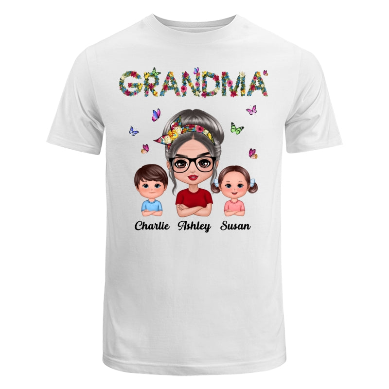 Colorful Floral Words Doll Grandma And Grandkids Gift For Grandma Personalized Shirt
