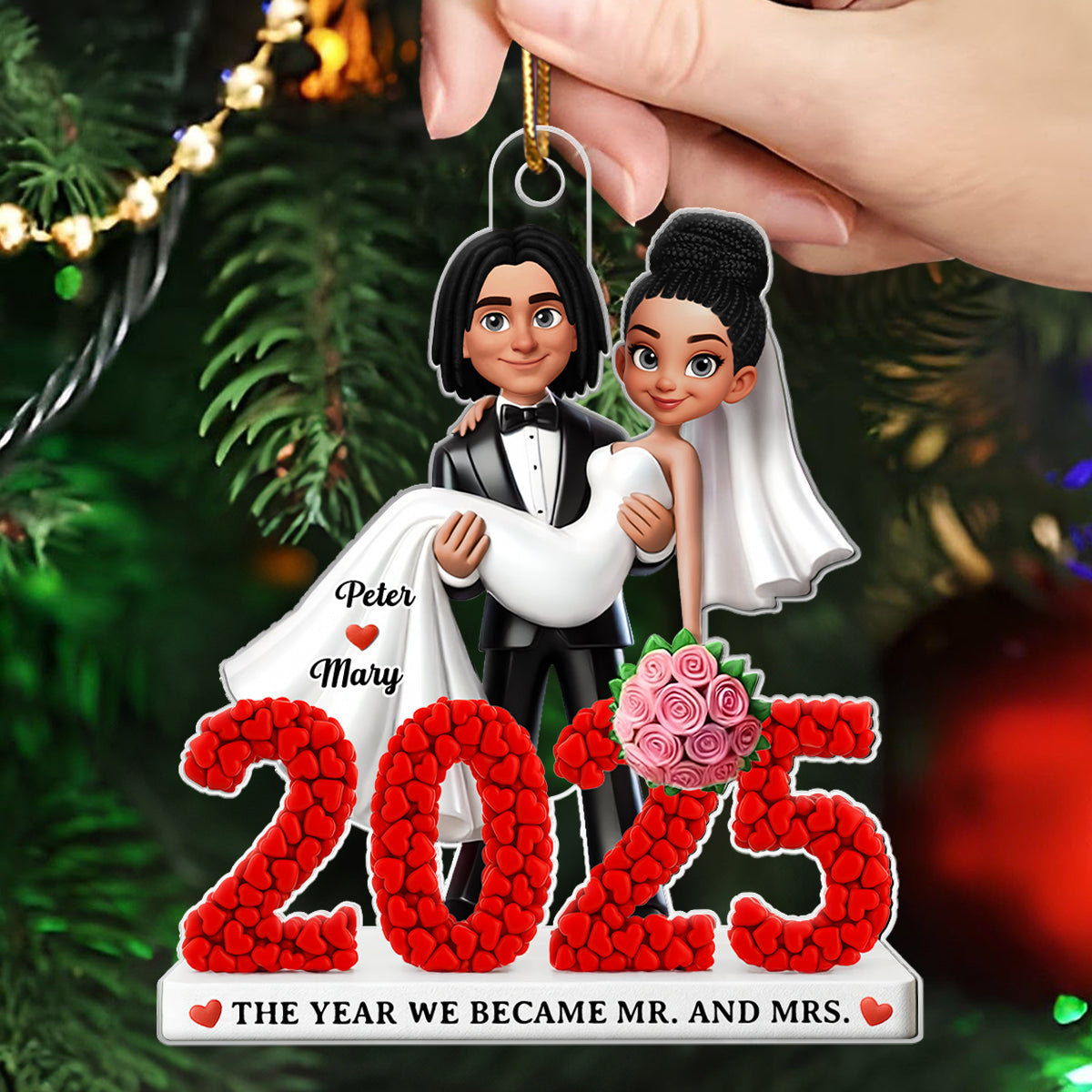 First Christmas Married 2025 - Personalized Acrylic Ornament - Christmas Gift for Newly Married Couple