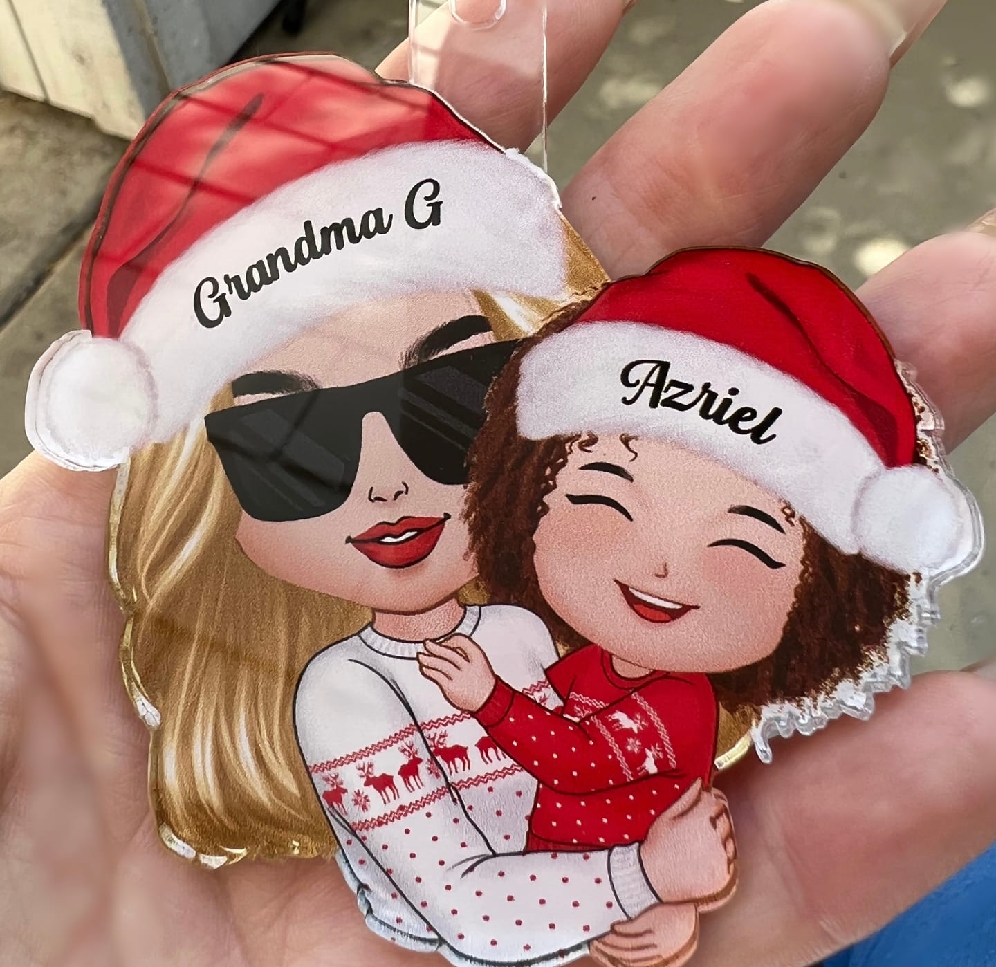Doll Grandma Hugging Kid - Personalized Acrylic Ornament - Gift For Granddaughter, Grandson, Grandma