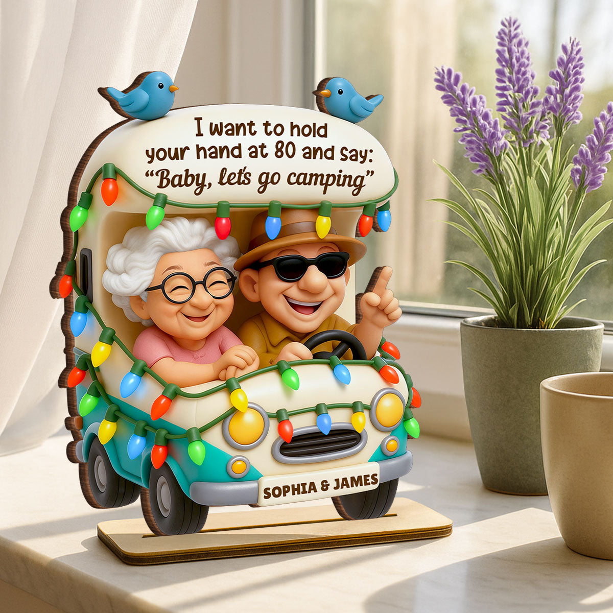 Baby Let's Go Camping Old Couple - Personalized Wooden Plaque - Gift For Him, Gift For Her, Gift For Couple