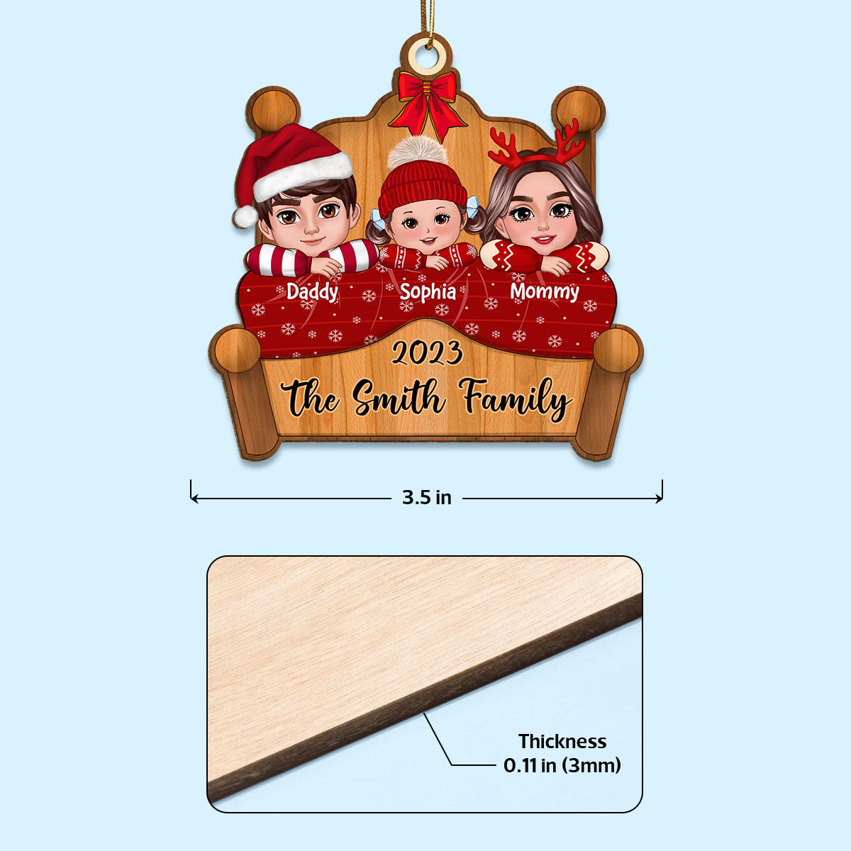 Christmas Family Laying On Bed Christmas Gift Personalized Wooden Ornament