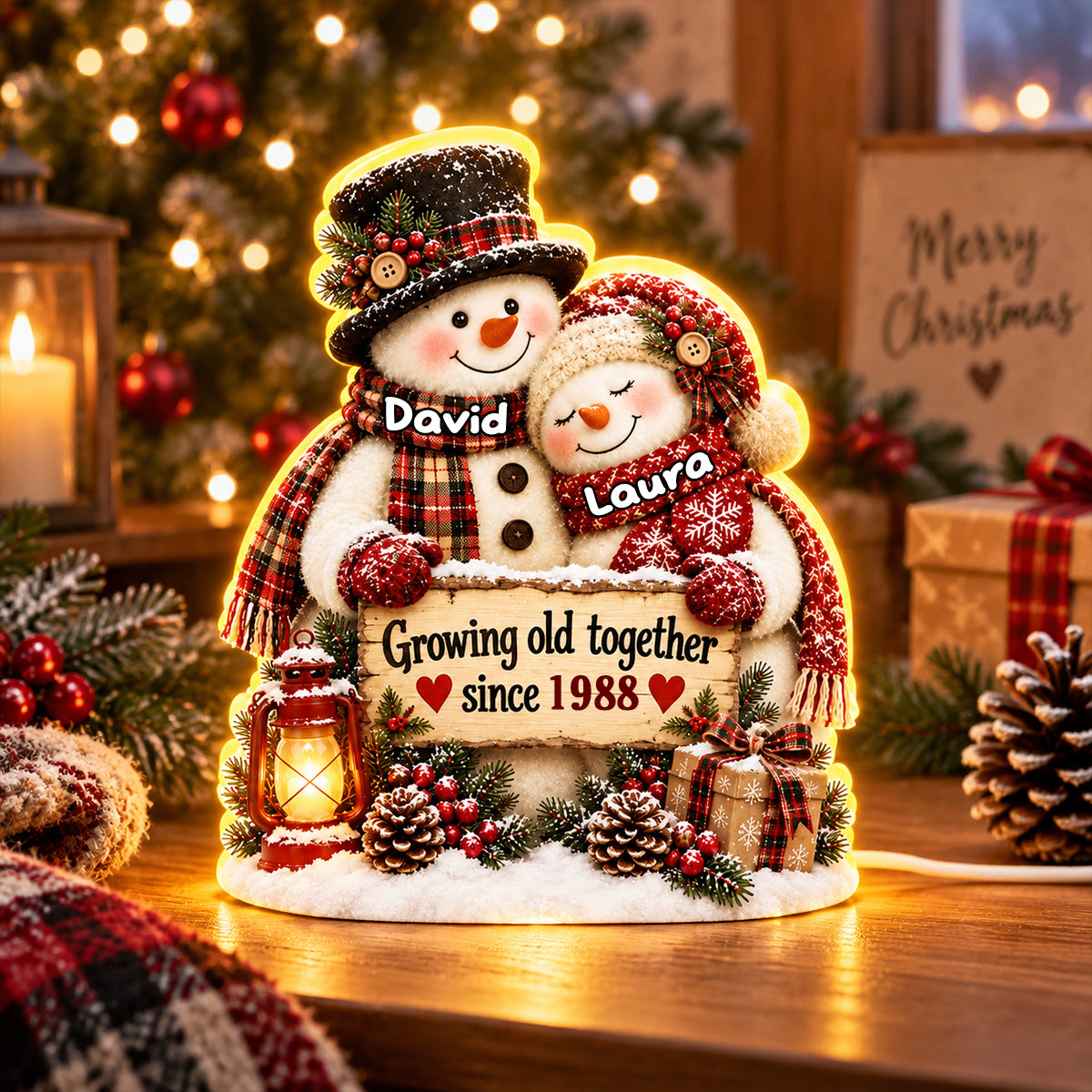 POD3202609181139 - Snowman Couple Hugging Growing Old Together - Heartfelt Christmas Gift for Her, for Him
