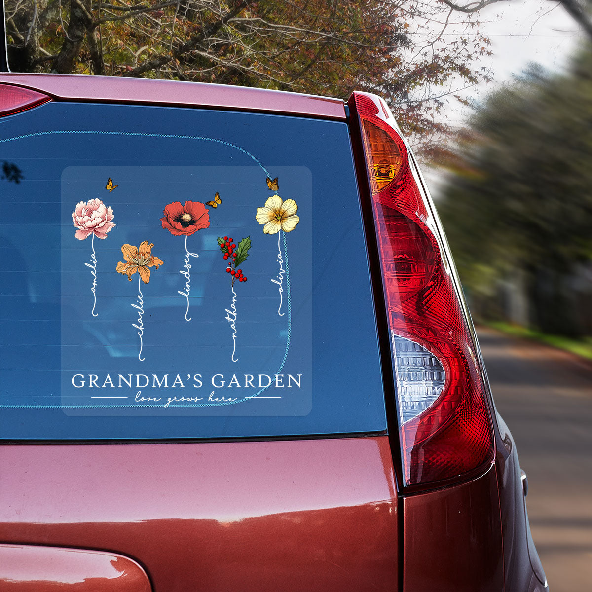 Grandma’s Garden Birth Flower Gift For Grandma Decor On Car Fridge Window Personalized Decal