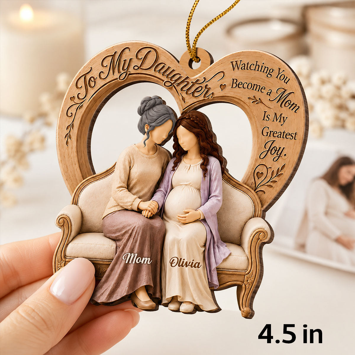 Pregnancy Expecting Mom To My Daughter - Personalized Wooden Ornament - Christmas Keepsake For New Mom