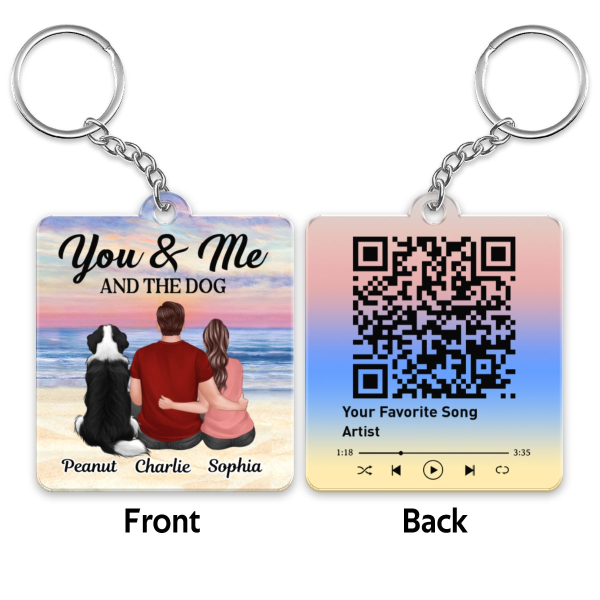 You Me The Dogs Cats Back View Favorite Song QR Code Personalized Acrylic Keychain