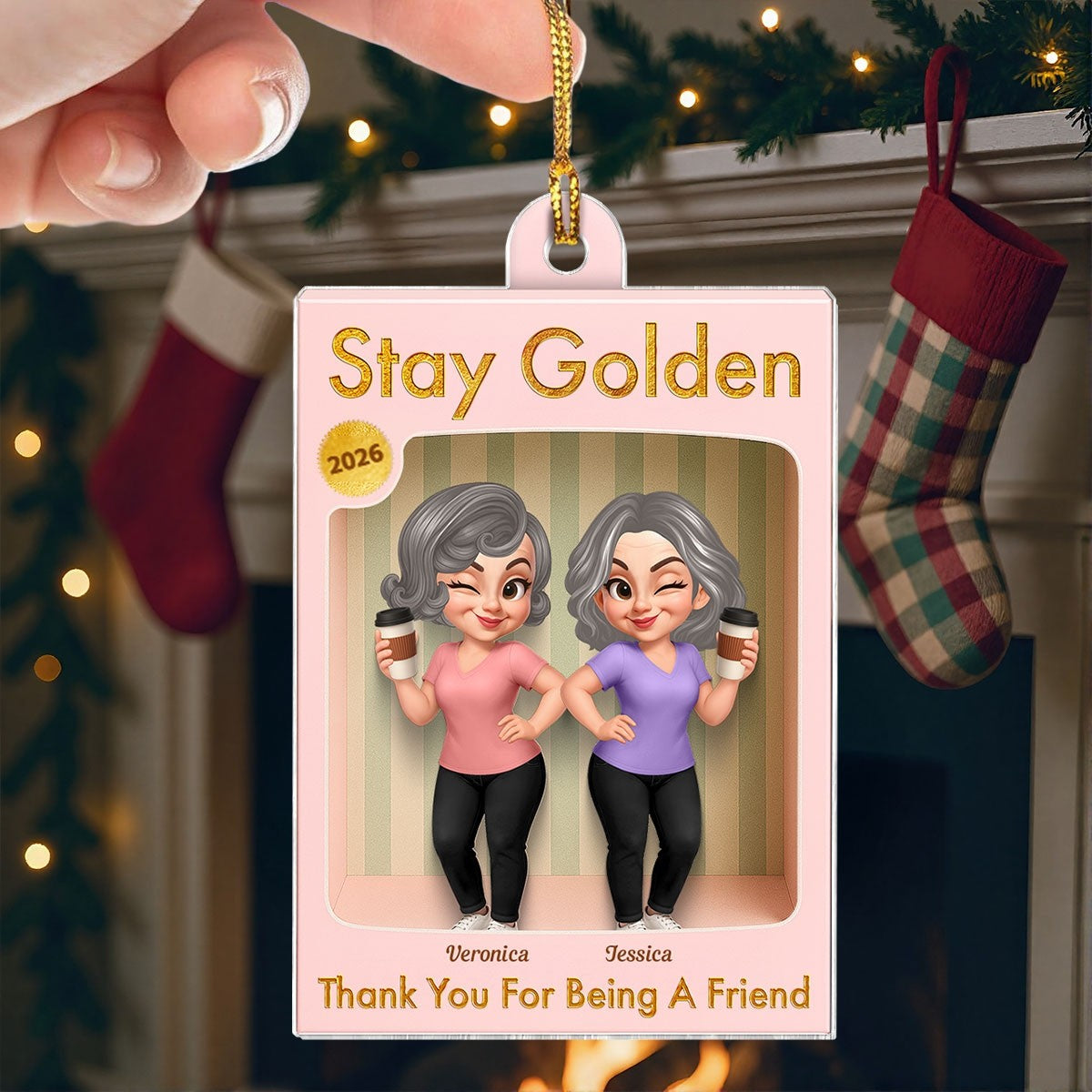 Old Besties Thank You For Being A Friend Toy Box Style - Personalized Acrylic Ornament - Christmas Gift For Best Friends