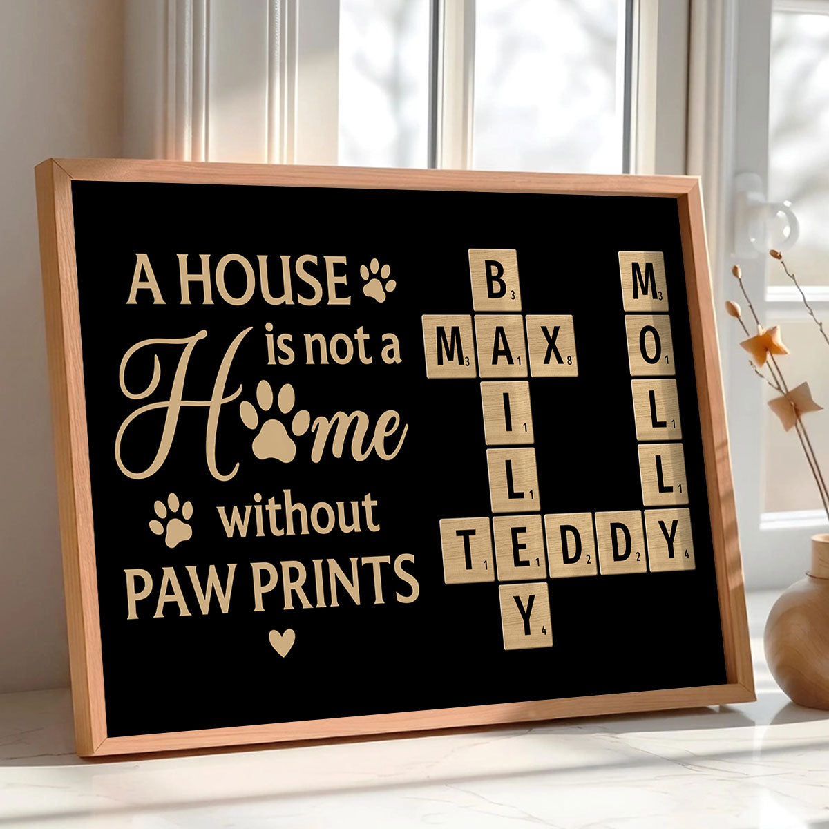 Pet Lover Home Decor Home With Paw Prints Crossword Puzzle Art Black Theme Personalized Poster