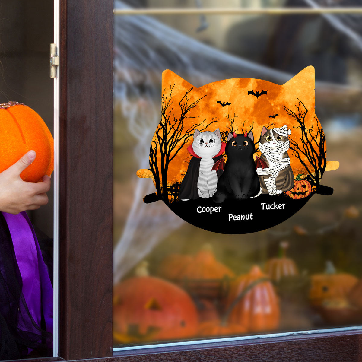 Halloween Cat Face Shaped Personalized Halloween Decal, Car Decal, Window Sticker, Halloween Decoration