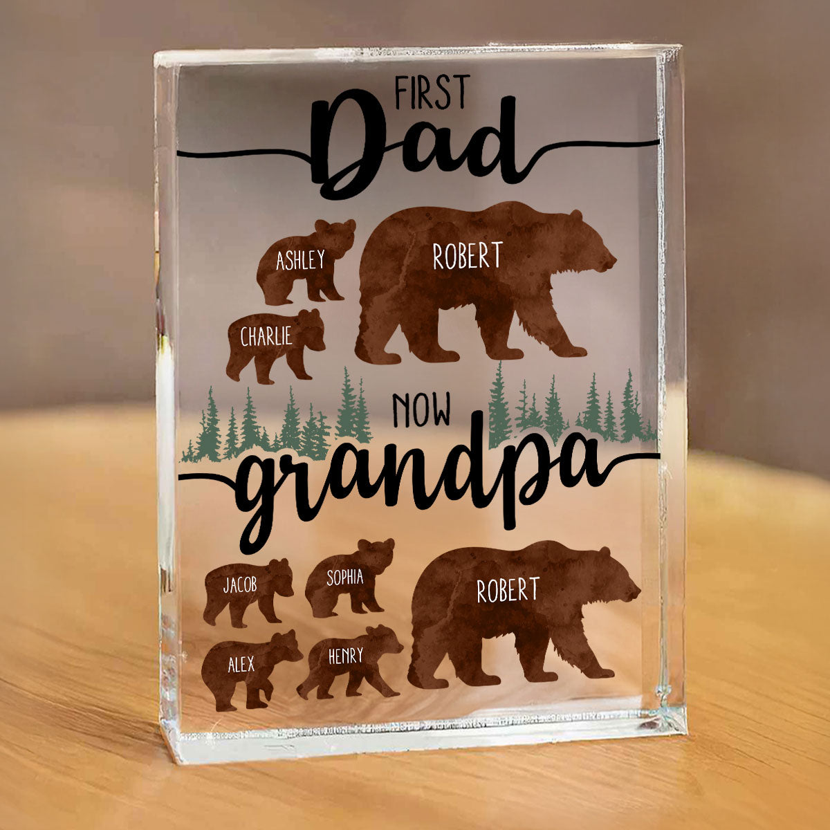 First Dad Now Grandpa Bear Personalized Acrylic Block, Father's Day gift for Dad, for Grandpa