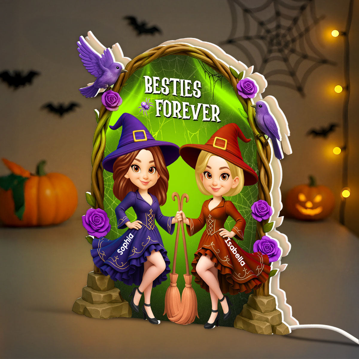 Purple And Green Halloween Gate Besties Sisters Witch Personalized Light Box