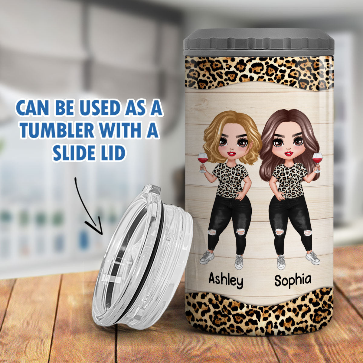 Doll Besties Standing Leopard Personalized 4 In 1 Can Cooler