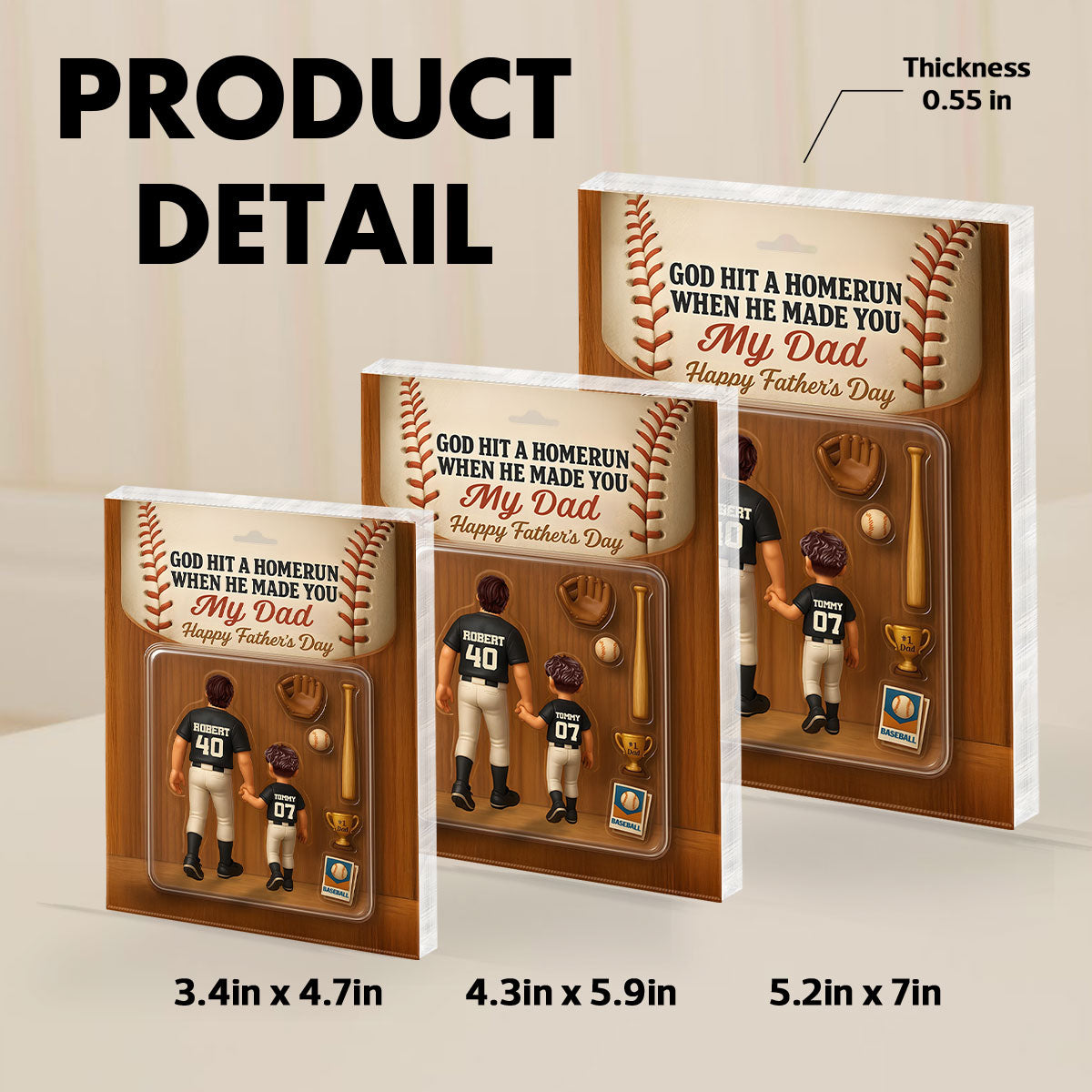 God Hit A Home Run When He Made You Our Dad Custom Action Figure Personalized Acrylic Block Plaque, Father's Day Gift for Baseball Dad