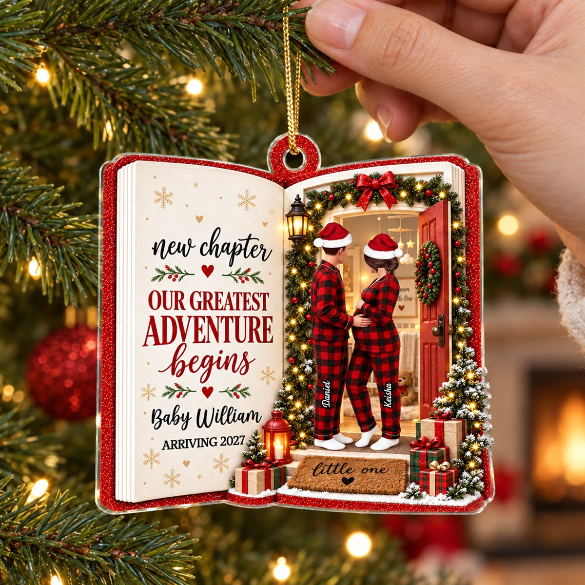 New Chapter Baby Arriving 2D Flat - Personalized Acrylic Ornament - Christmas Tree Decor For Expecting Couples, Pregnancy Keepsake