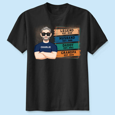 Legend Grandpa Est. Wooden Texture Personalized Shirt