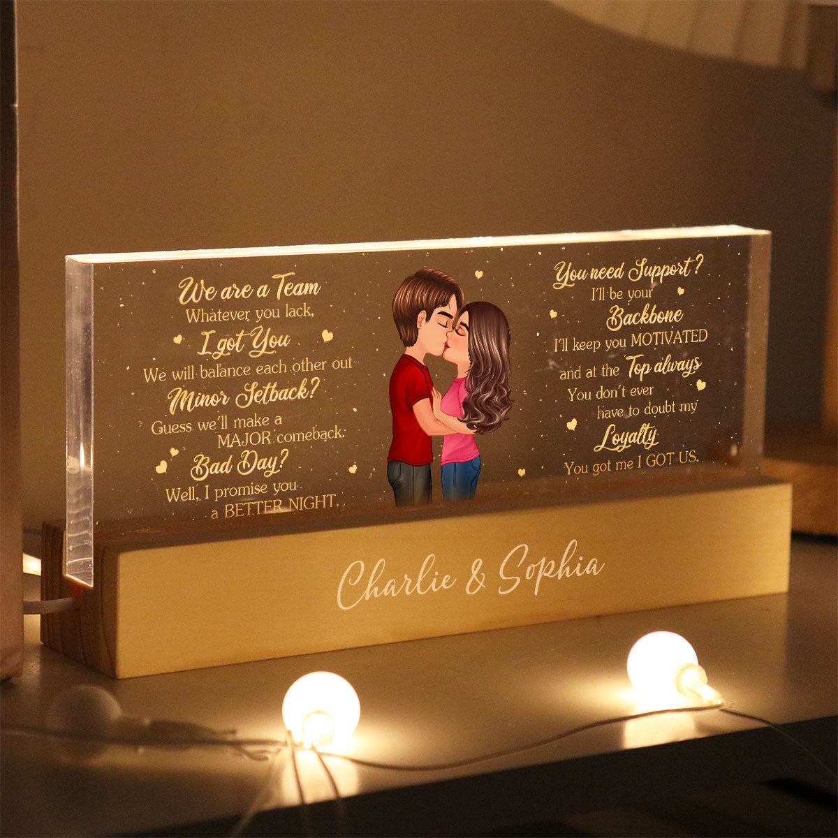 Personalized Acrylic Block LED Night Light, Couple Kissing Romatic Messages,  Gift, Anniversary Gift for Him for Her
