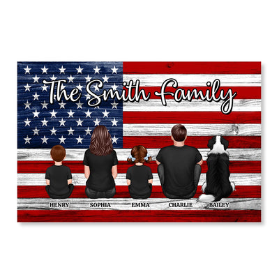 Nation Flag Family Dad Mom Kids Dogs Cats Personalized Poster, Gift For Proud American Dad, Husband, Grandpa