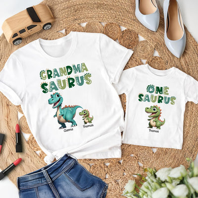 3D Effect Grandmasaurus And Babysaurus Personalized Shirts [Set Of 2 Shirts]