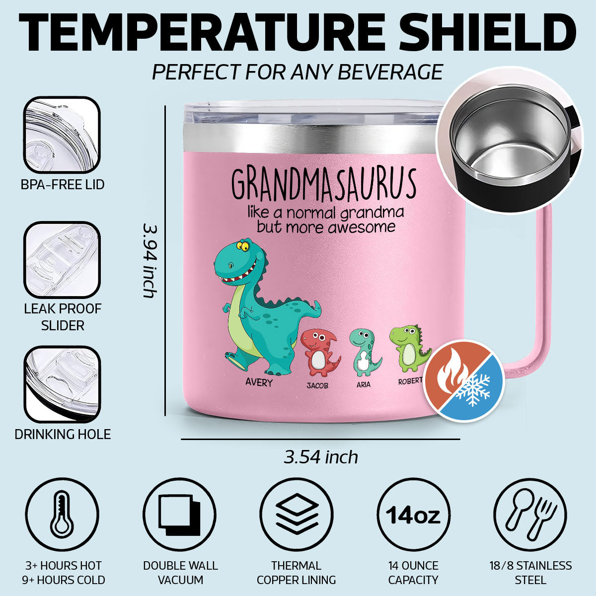 Grandmasaurus Like Normal Grandma But More Awesome Personalized Stainless Steel Tumbler With Handle