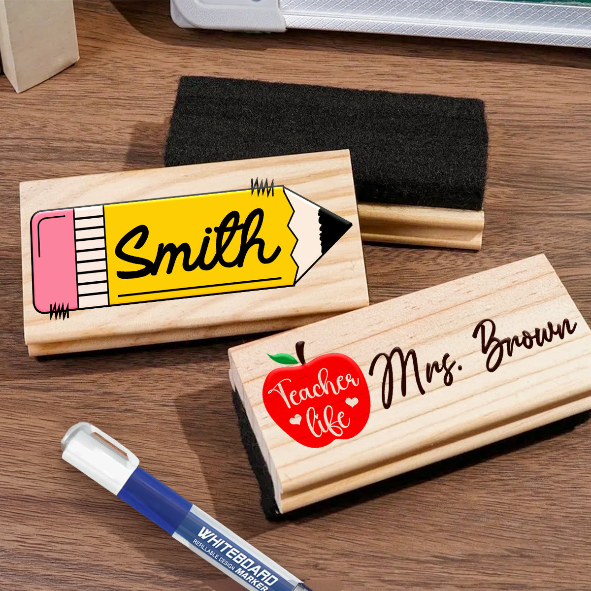 Personalized Teacher Whiteboard Eraser, Custom Teacher Appreciation Gifts, Chalkboard Eraser with Marker, Preschool Teacher Name gifts