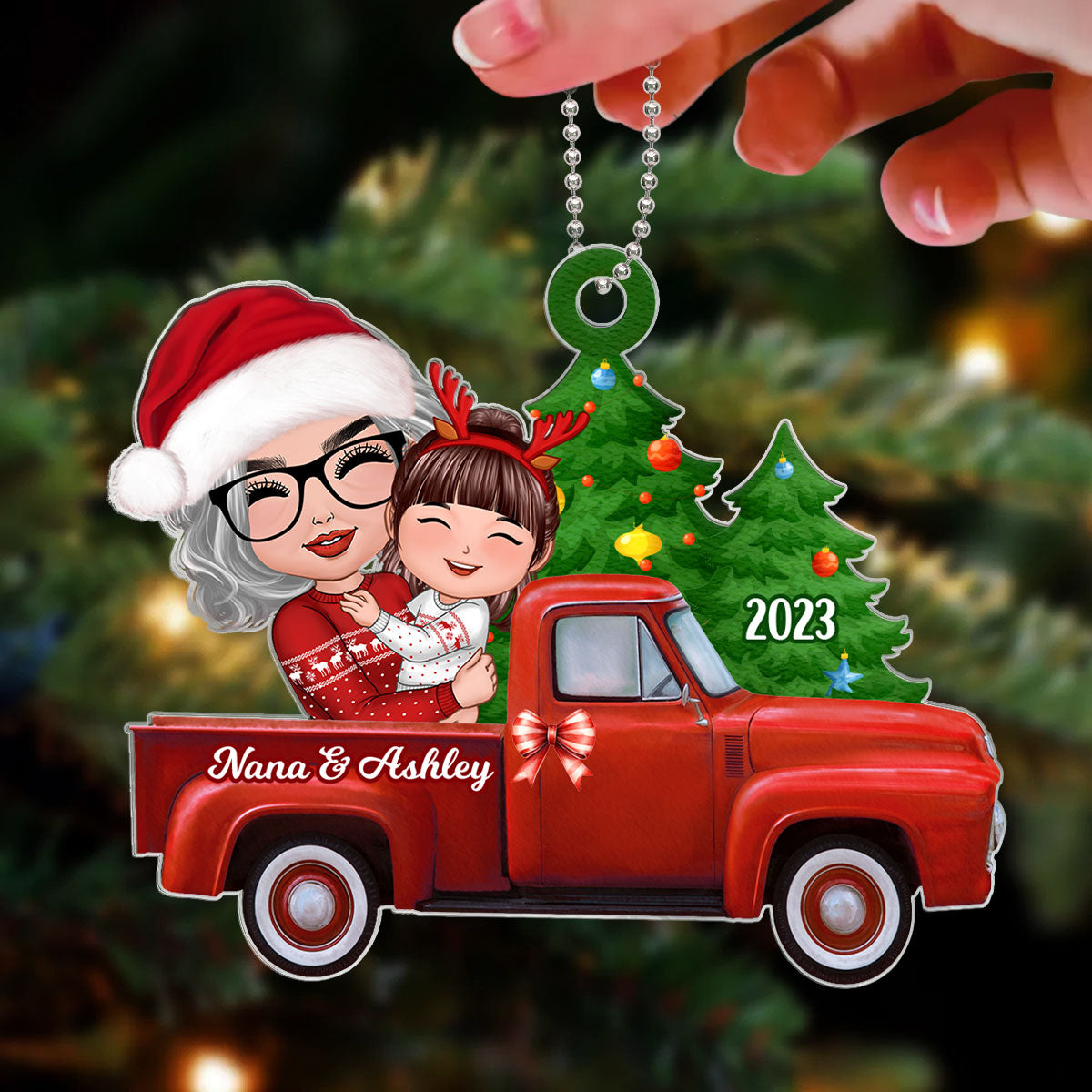 Grandma Grandkid On Christmas Truck Personalized Acrylic Ornament