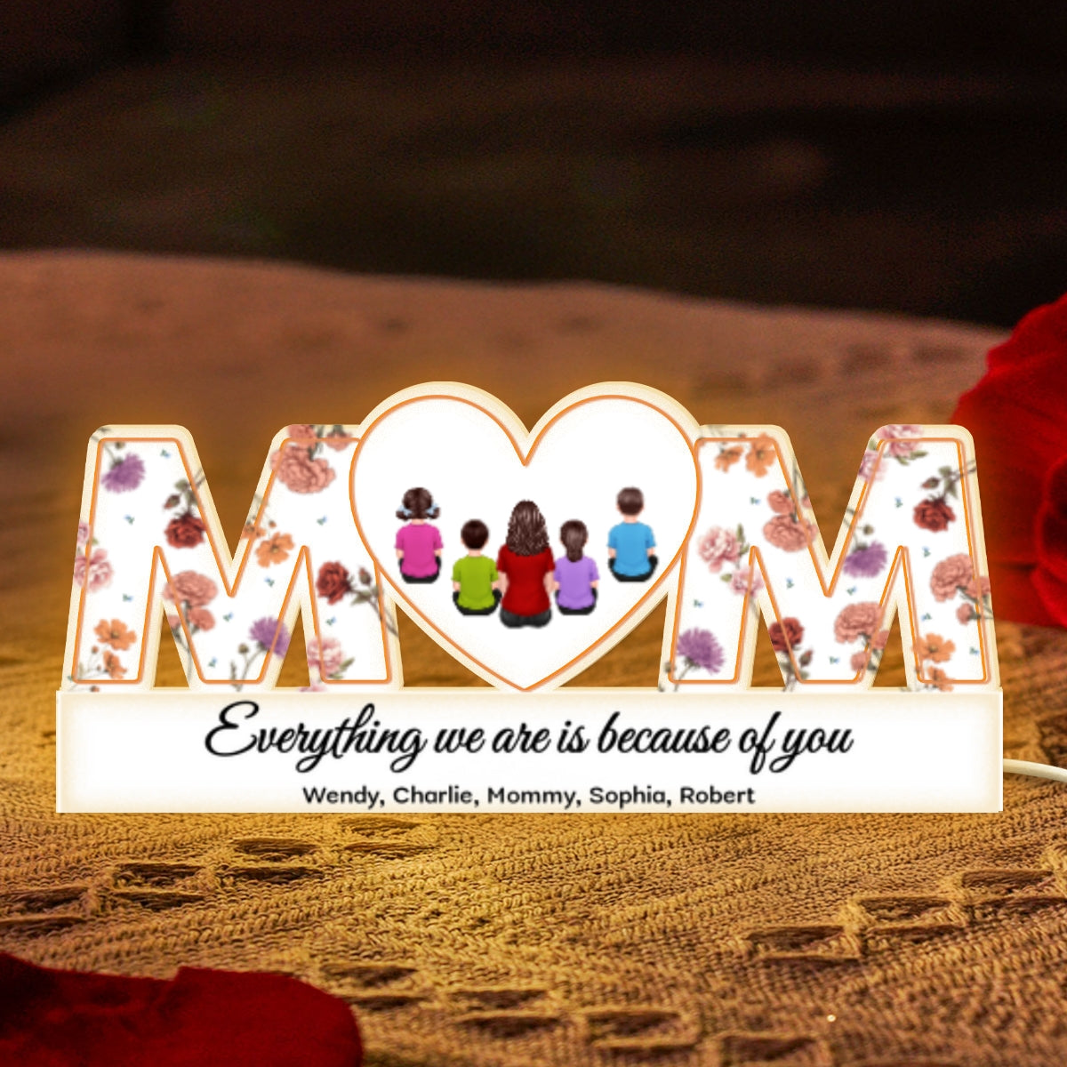 MOM Birth Month Flower Personalized Light Box, Heartfelt Gift For Mom
