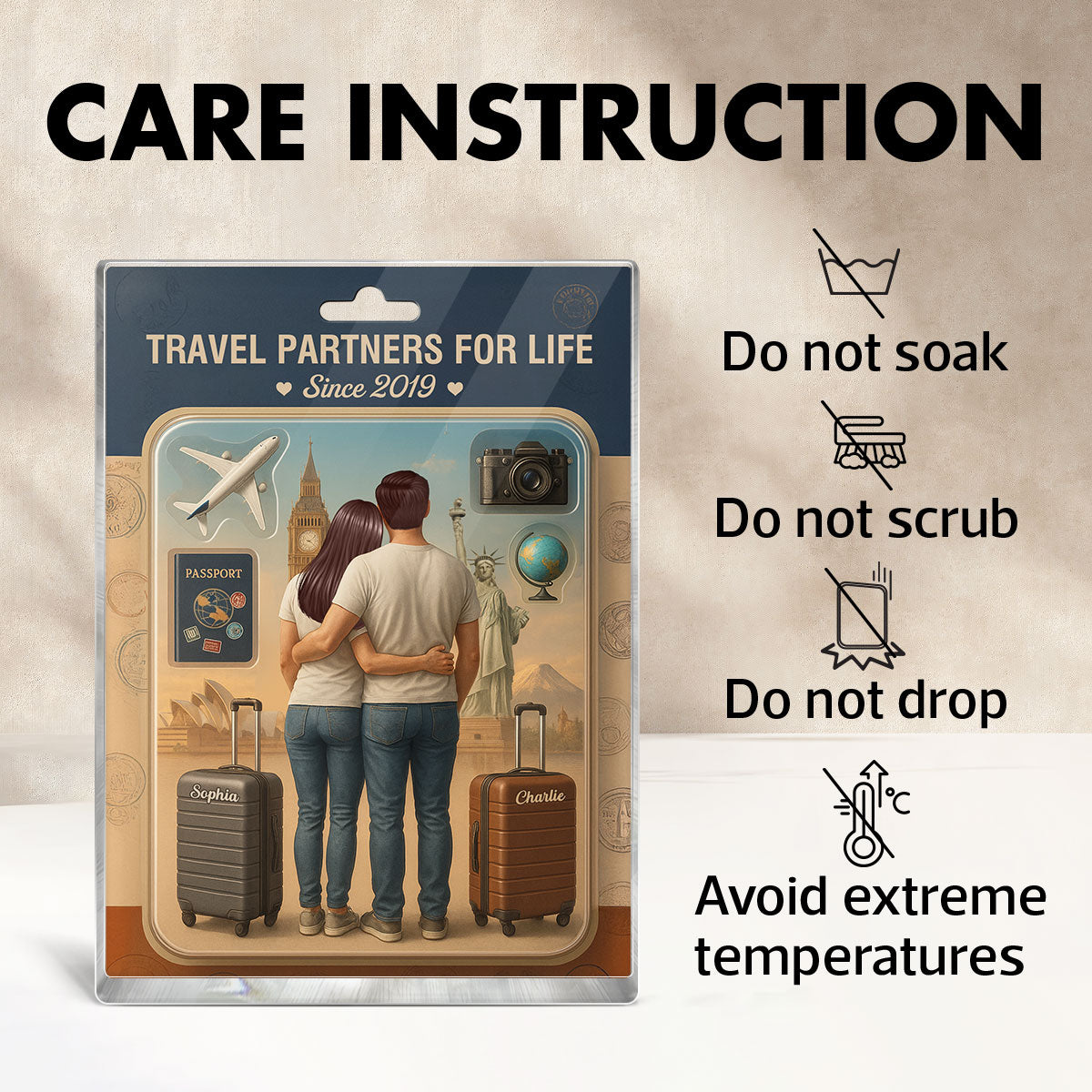 3D Effect Custom Figure Couple Traveling Partners For Life Personalized Rectangle Acrylic Block