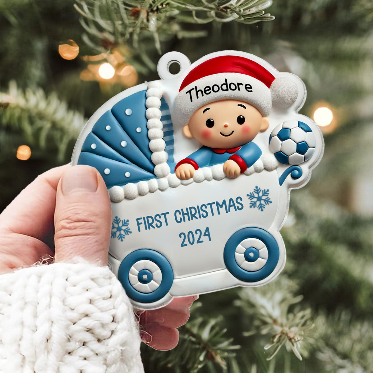 First Christmas Cute Baby On Carriage Personalized Acrylic Ornament, Gift for New Mom New Dad, Baby Newborn Gift