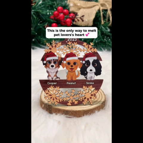 Snowflake Dogs Cats Christmas Sitting Personalized Wooden Ornament