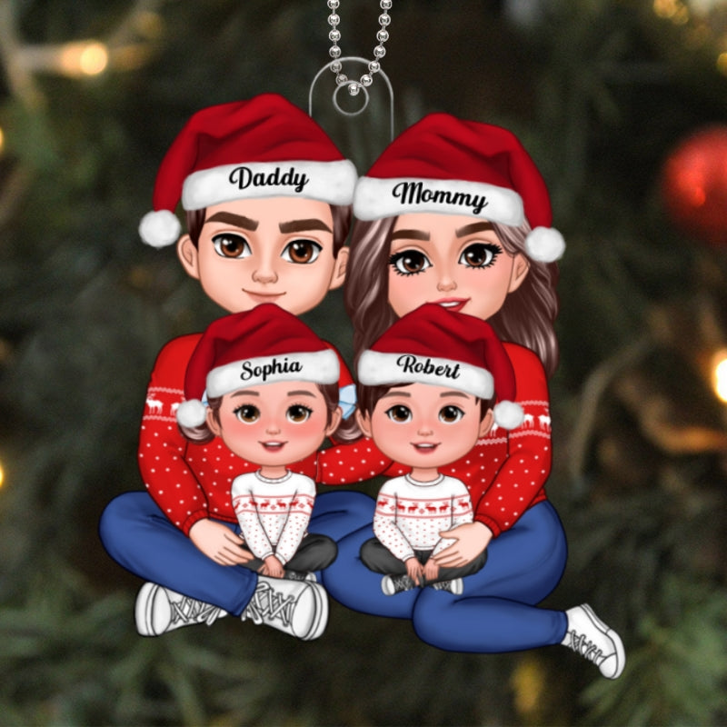 Happy Family Happy Face Sitting Hugging Personalized Acrylic Ornament