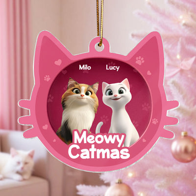 Meowy Catmas Cat Face 3D Effect Toy Box Personalized Acrylic Ornament, Christmas Gift for Cat Lovers