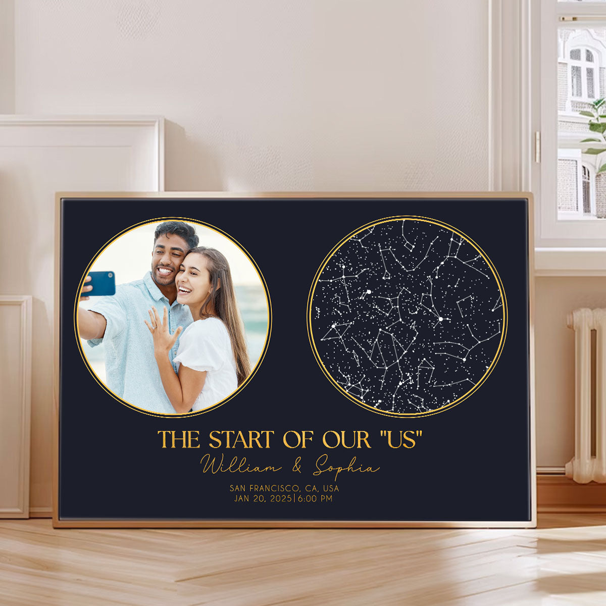 Capturing The Moment Couple Custom Golden Star Map Personalized Poster, Heartfelt Anniversary Gift For Couple, For Her, For Him