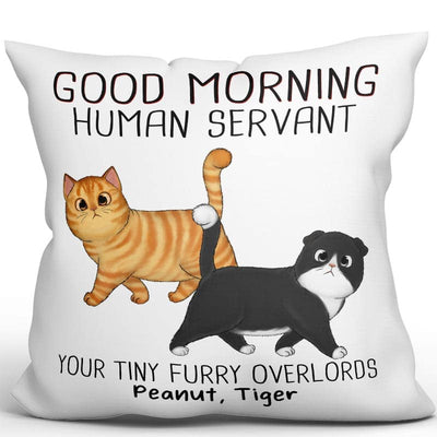 Walking Fluffy Cats Good Morning Cat Human Servant Personalized Pillow (Insert Included)