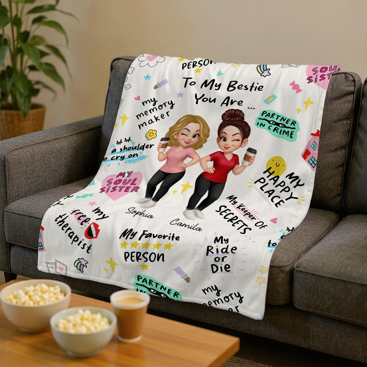 You Are My Bestie Fav Person Soul Sister Colorful Pretty Best Friends Personalized Fleece Blanket