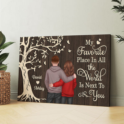 My Favorite Place in All the World Couple Tree - Personalized Canvas - Gift for him, Gift for her