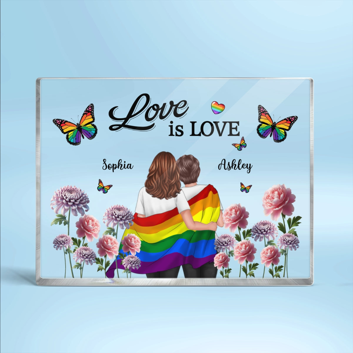 Pride Month LGBT Couple Birth Month Flowers Personalized Rectangle Acrylic Block Plaque, Gift For Couple