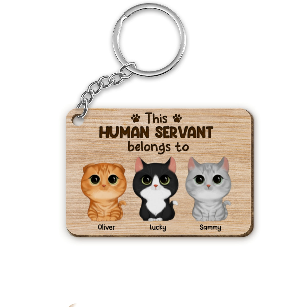 This Human Servant Belongs To Watercolor Cute Cats Personalized Wooden Keychain