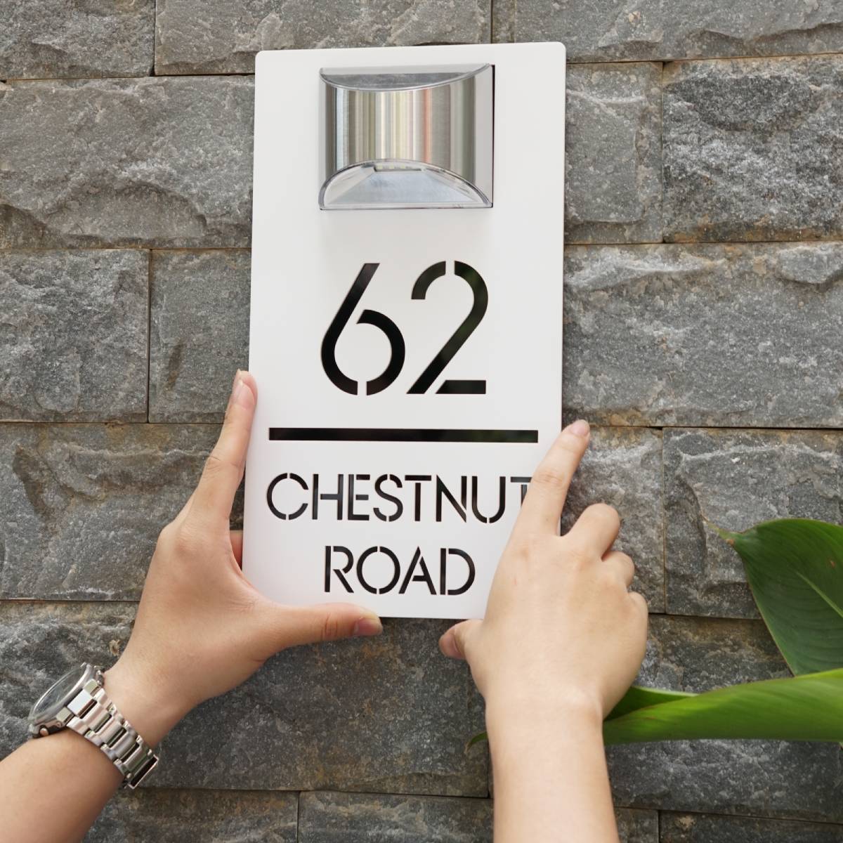 Modern Personalized House Number Address Sign With Waterproof Solar Powered LED Light