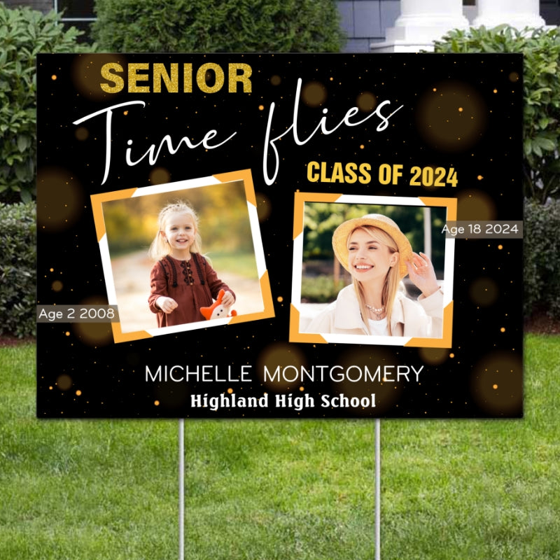 Time Flies Senior Graduate Family Yard Decor Photo Inserted Personalized Yard Sign
