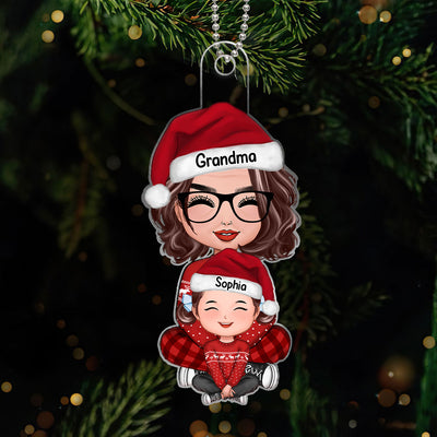 Happy Grandma Grandkid Sitting On Lap Christmas Gift For Granddaughter Grandson Personalized Acrylic Ornament