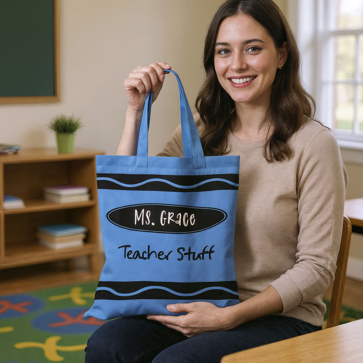Teacher Crayon Personalized Tote Bag, Back To School Gift For Teacher