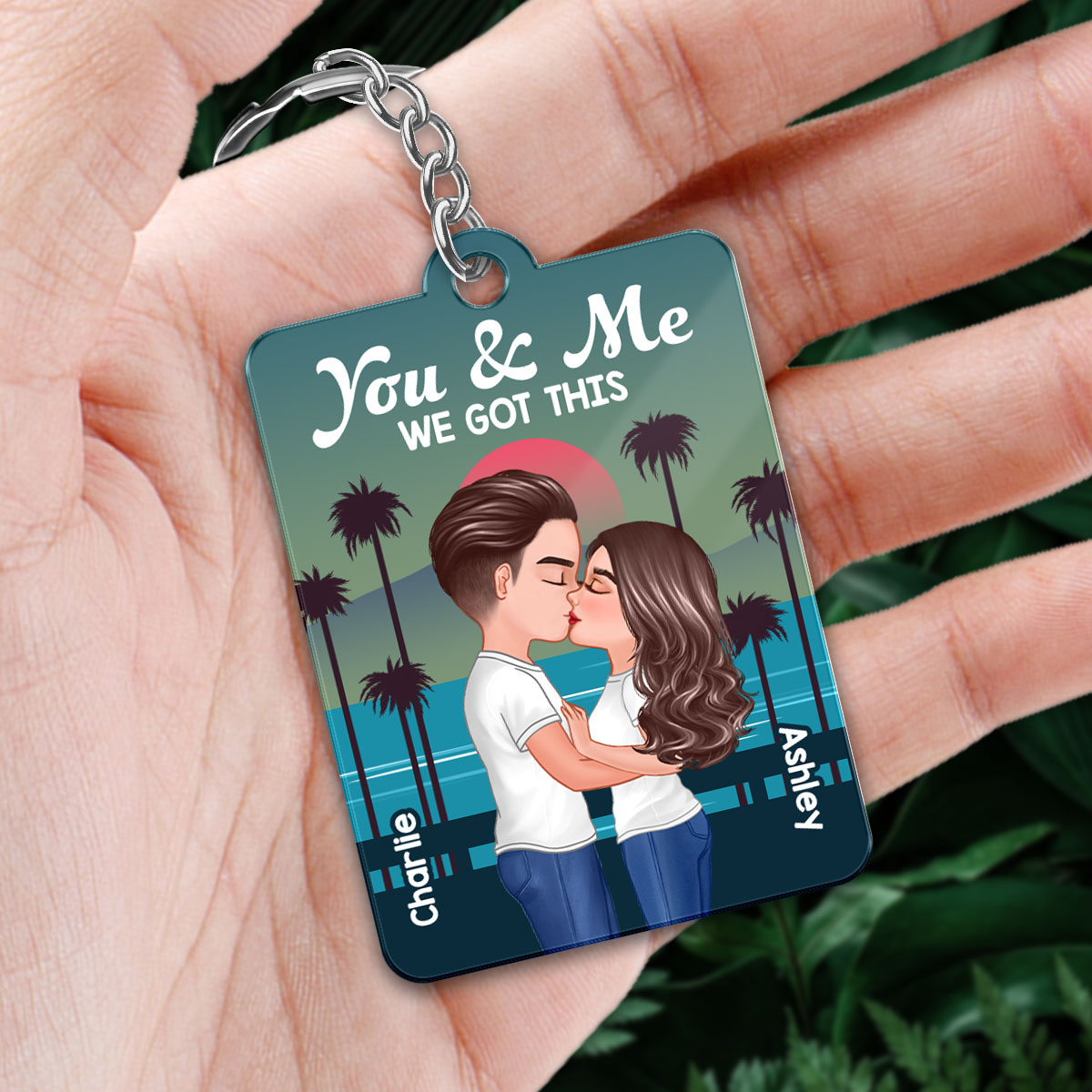 Retro Doll Couple Standing Kissing Favorite Song QR Code Personalized Acrylic Keychain