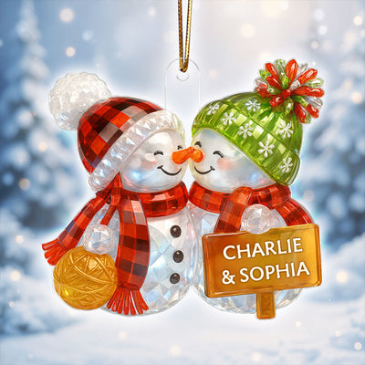 Kissing Snowman Couple 3D Crystal Effect - Personalized Acrylic Ornament