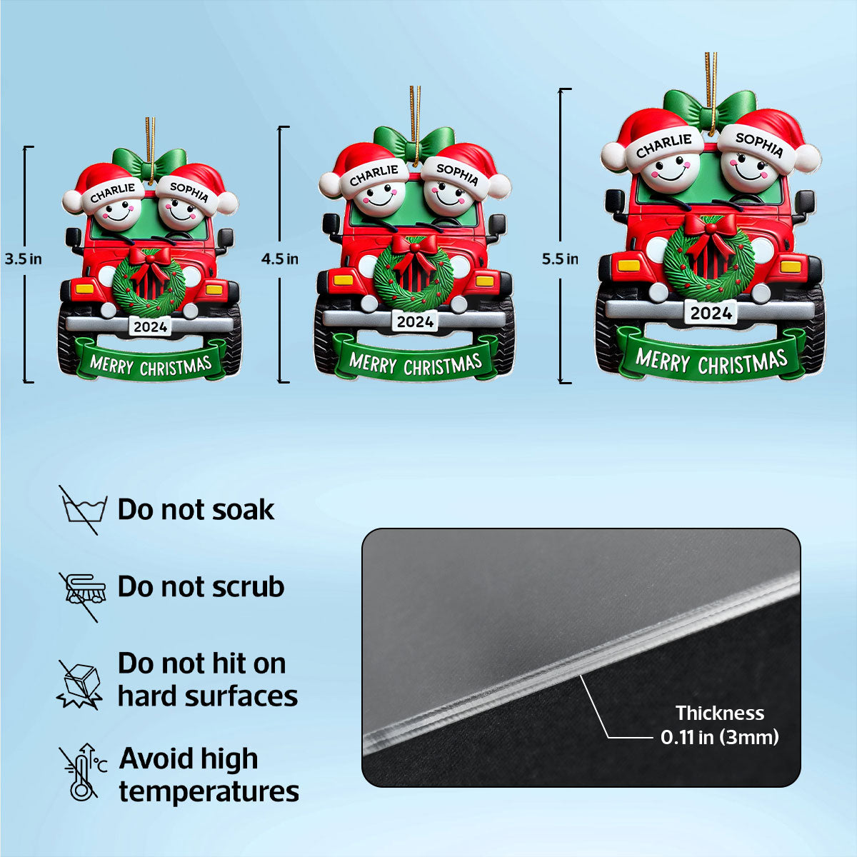3D Effect Happy Couple On Christmas Car Personalized Acrylic Ornament