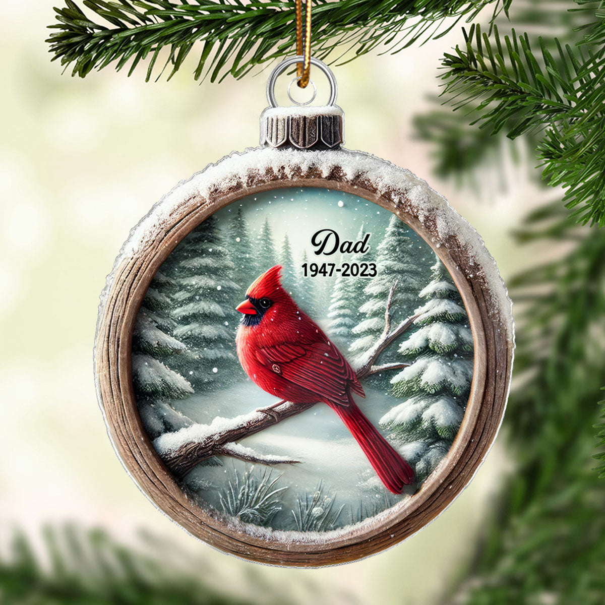 Winter Scene Memorial Cardinal Sympathy Gift Remembrance Keepsake 3D Effect Personalized Acrylic Ornament