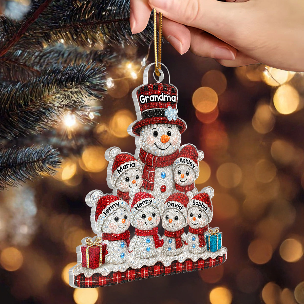 Snowman Grandma Grandkids 3D Crystal Effect - Personalized Acrylic Ornament - Christmas Gift for Grandma